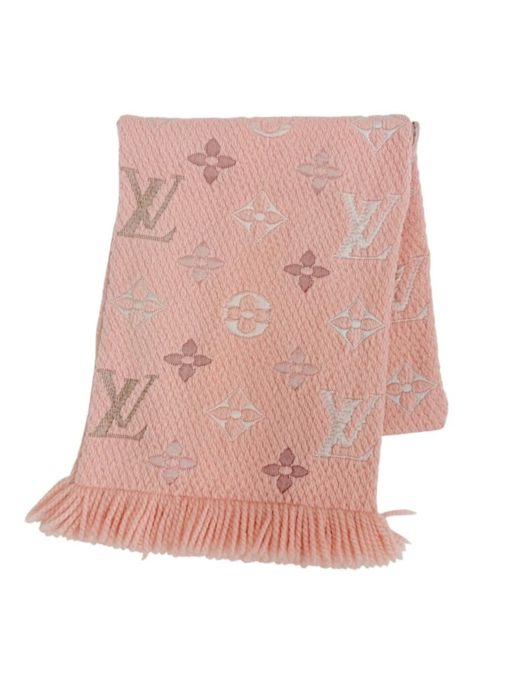 Louis Vuitton Logomania Scarf Rainbow Wool Silk Crystal Pink